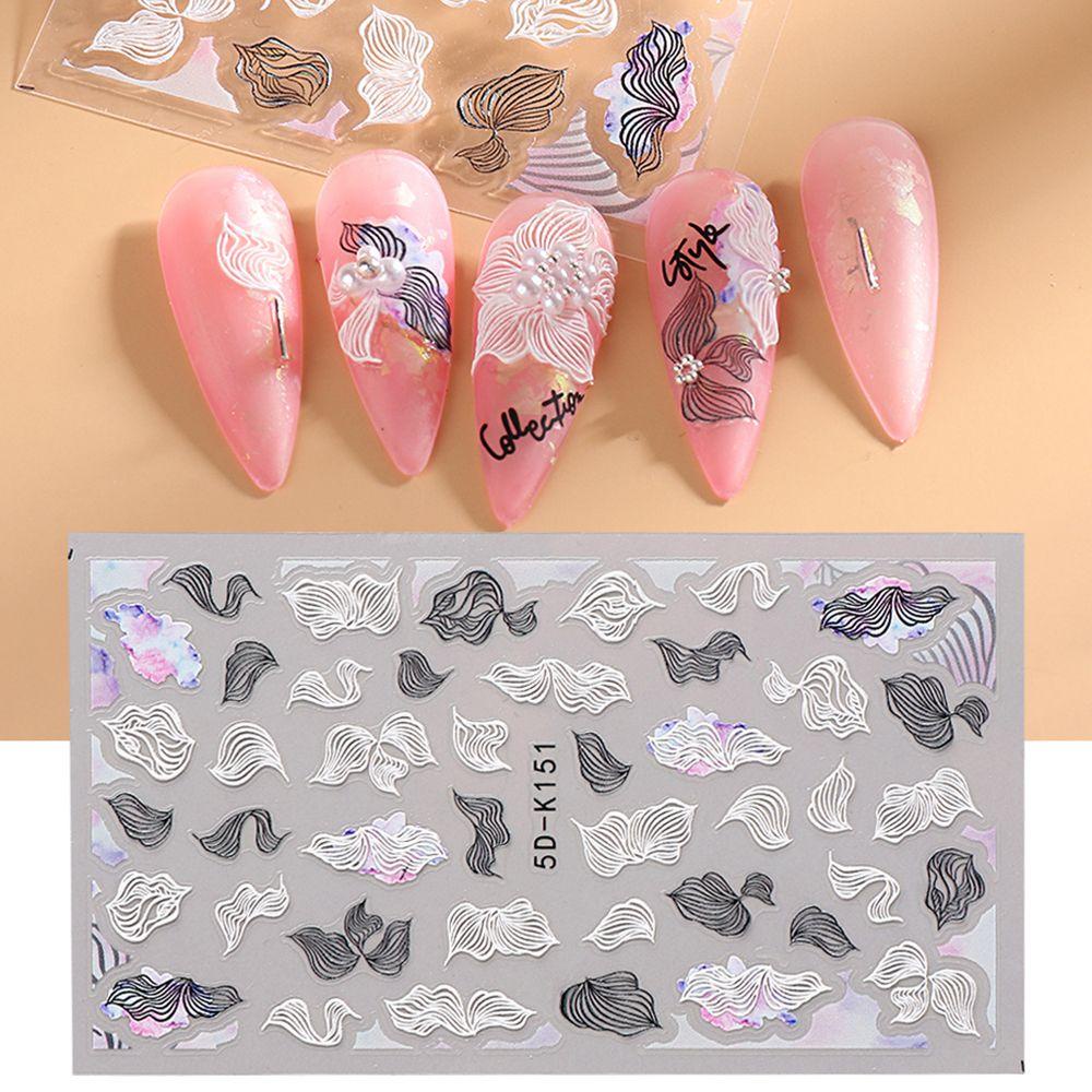 Stiker Nail Art Desain Ukiran Hollow 5D Dengan Perekat Untuk Wanita