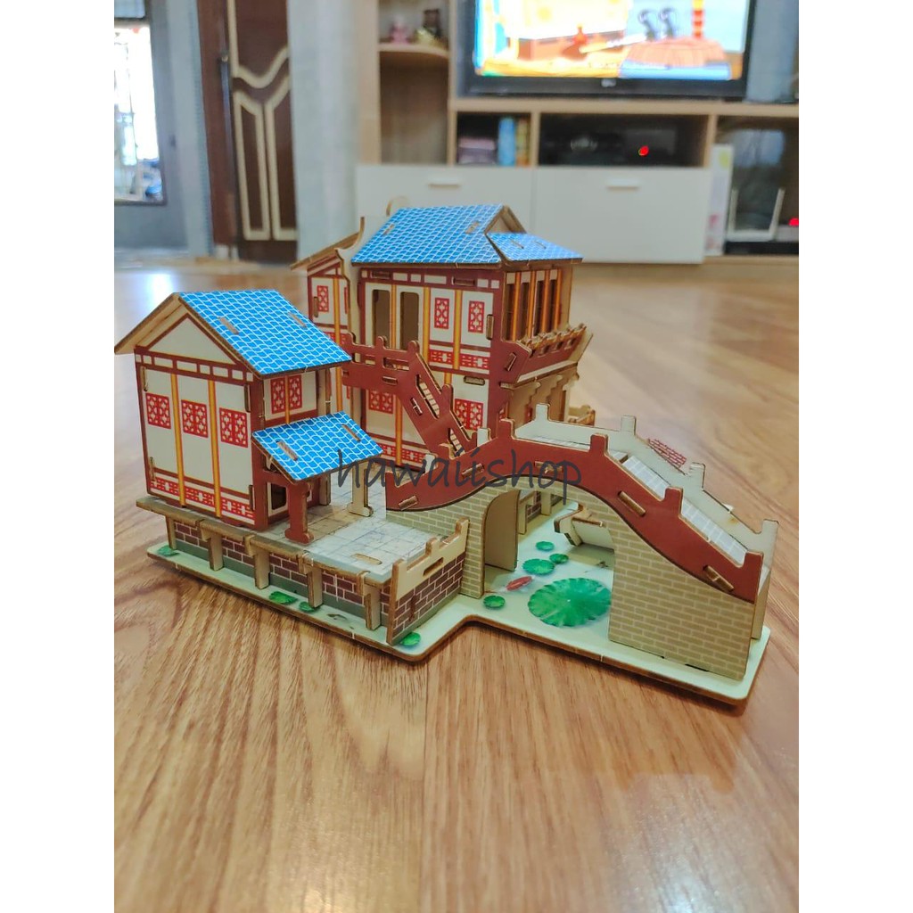 Hawaii Shop Puzzle 3D DIY bahan kayu JIANG NAN mainan puzzle edukasi anak (kado &amp; pajangan)