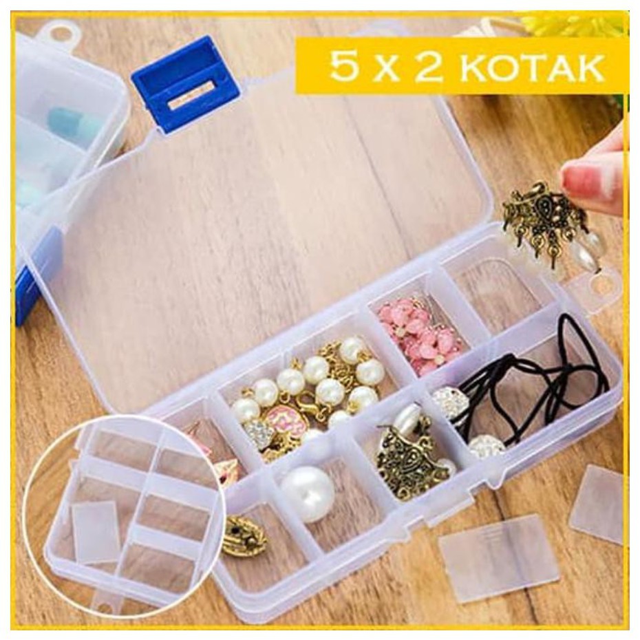 PA Kotak Plastik Tempat Obat 10 Sekat Kotak Manik Mote Kancing Serbaguna Storage Box Case AKSESORIS - SS140