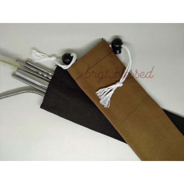 Pouch straw stainless kanvas polos