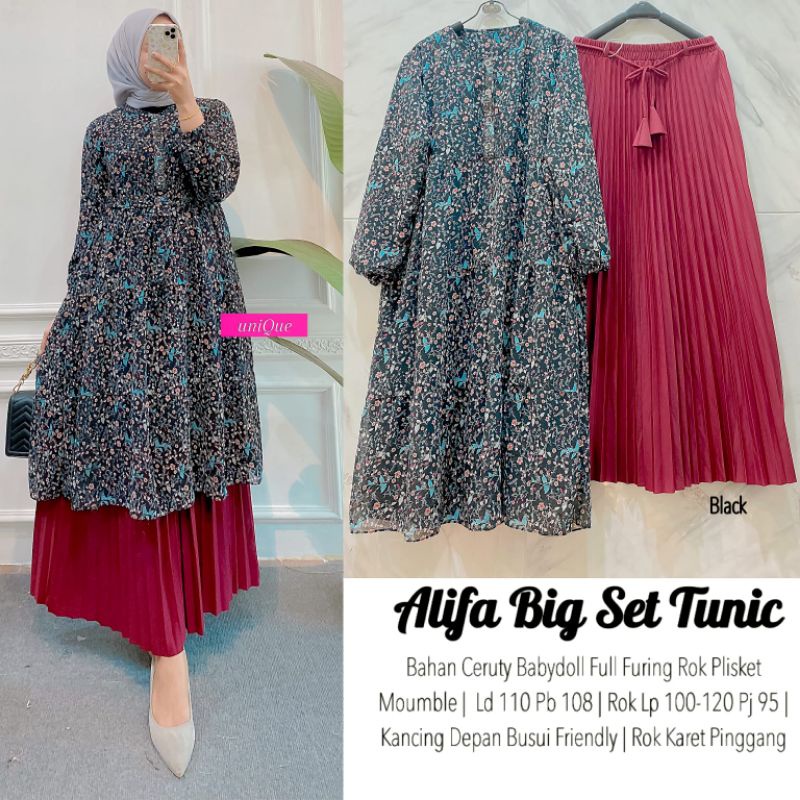 alifa big set tunik/setelan muslim/setelan/gamis/dres/jumbo/set/baju/muslim/hijab