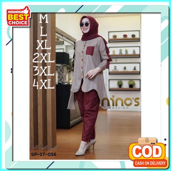 Setelan Wanita Dewasa Import Kekinian Terbaru 2021 Set Tunik Fenika Bahan Moscrepe Allsize 104 Kambo