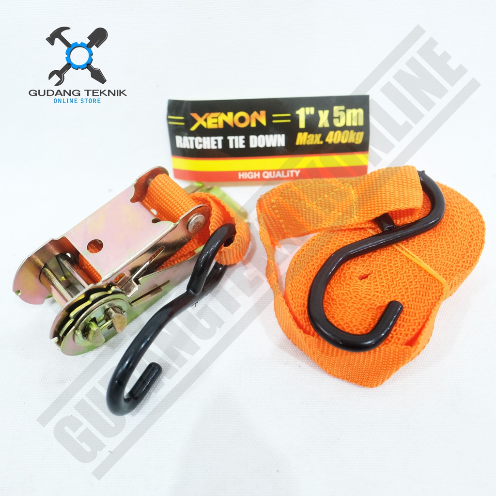 Tali Pengikat Barang 1Tx5M XENON / Ratchet Tie Down 1Ton x 5Meter - Lashing Belt Ratchet Tie 400Kg XENON