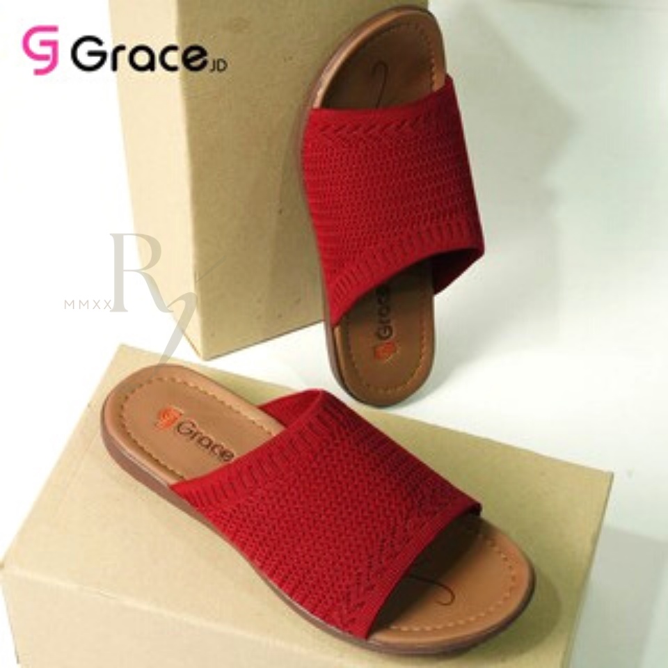 GRACE [RJB 01] Sandal Teplek Wanita Distro Selop Rajut Elastis Flat/ Sandal Slop Karet Rajut Cewek