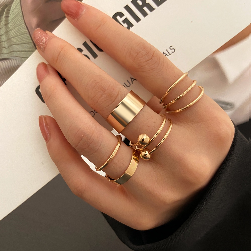 AY(CN) 5pcs/set Korean Fashion Spiral Three-dimensional Cross Ring Set Gold Silver Rings  Women Jewelry Accessories