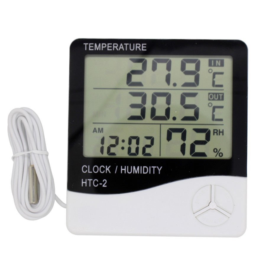 Thermometer Hygrometer Alat ukur Suhu Ruangan HTC-2 Dekorasi Jam Meja