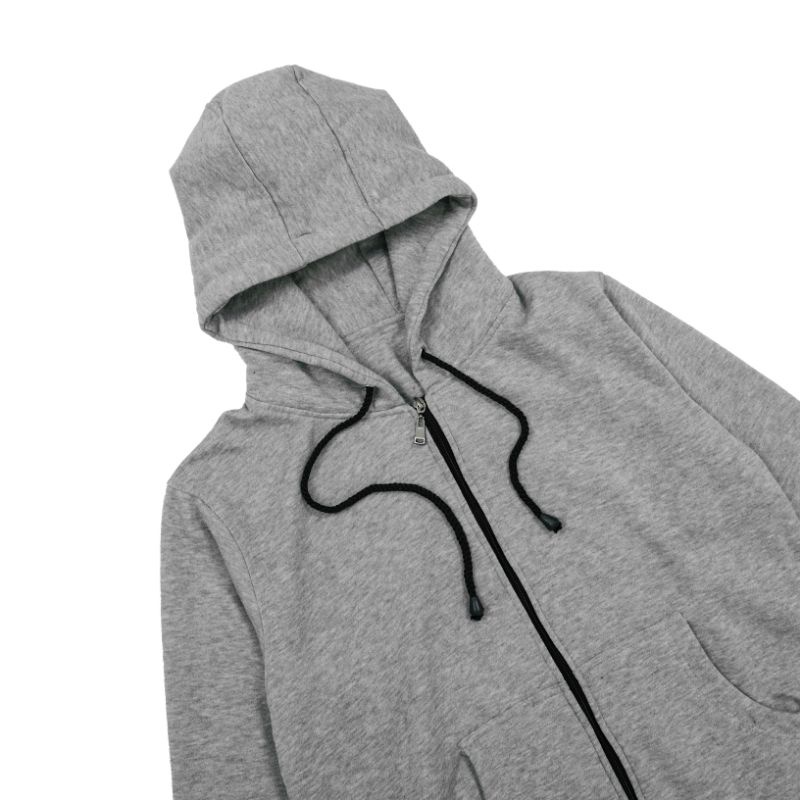 LinkaweOriginal Jaket Hoodie sletting Basic M L XL free sticker & gantungan kunci pria dan wanita 2-Abu misty muda