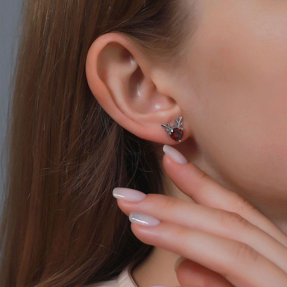 R-bunga 1pasang Tanduk Ear Studs Perhiasan Hadiah Natal Untuk Wanita Gadis Yilu Has You