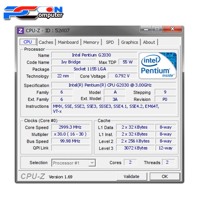 PROCESSOR INTEL PENTIUM G2030 BONUS PASTA SUNTIK