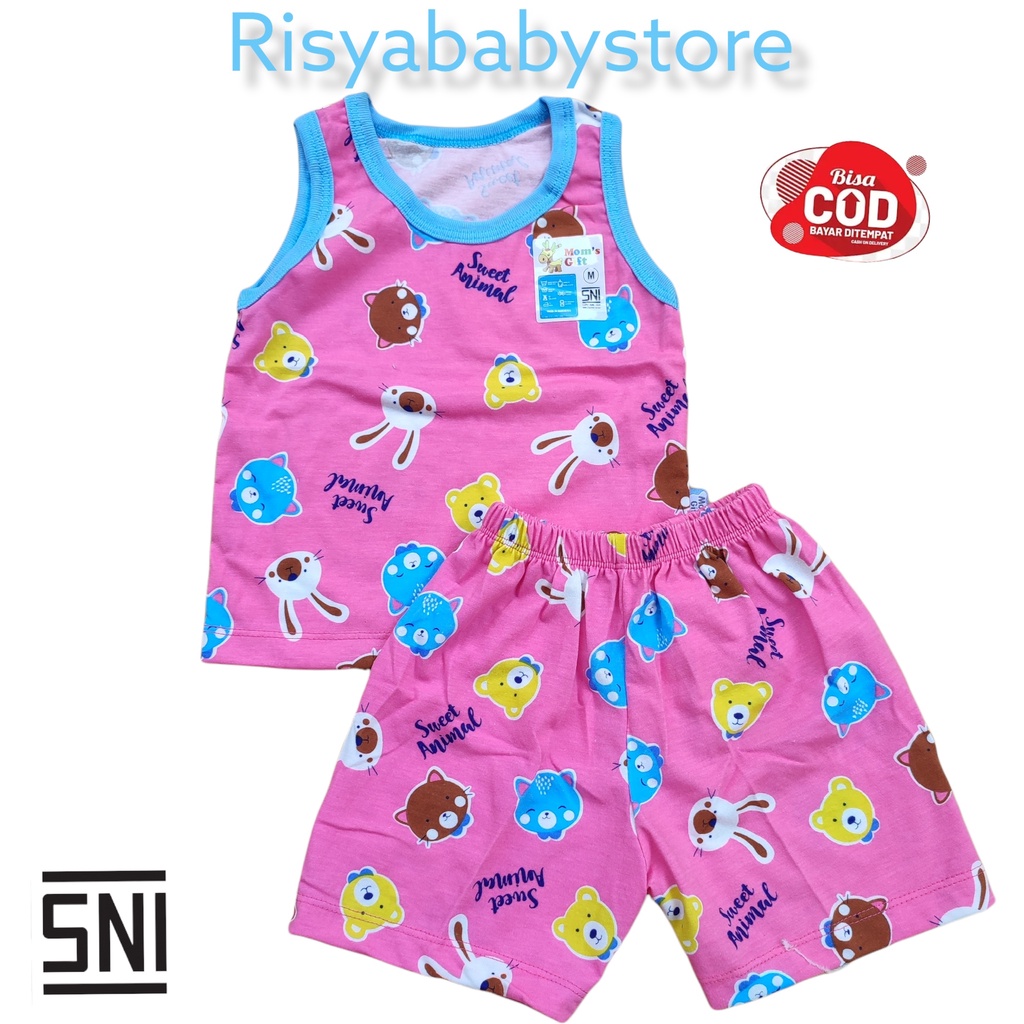 Baju setelan Anak Singlet Motif dasar warna - Baju bayi adem lembut ber- SNI