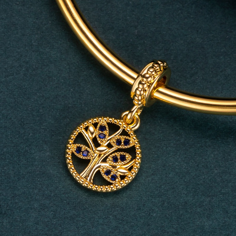 Gelang Emas Asli Kadar 375 Dengan Liontin Pohon Fortune Untuk Aksesoris Perhiasan Wanita