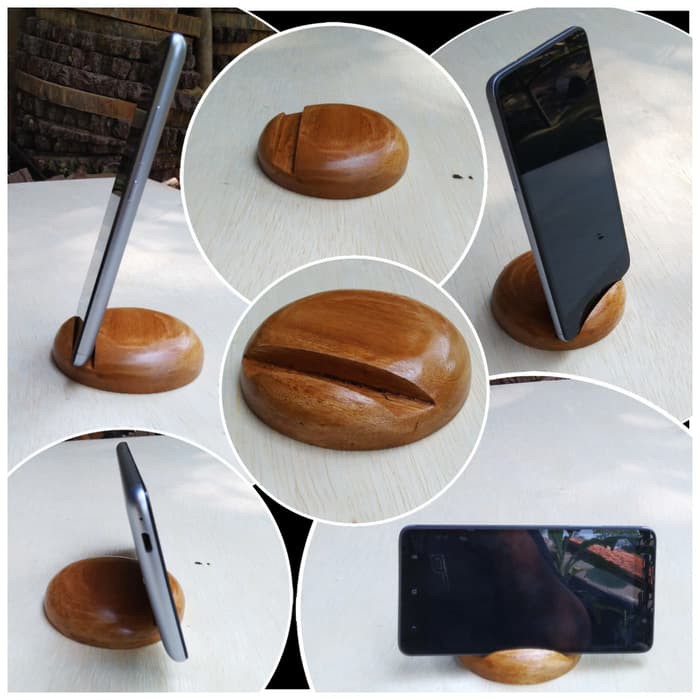 Wood phone holder tempat hp samsung xiaomi oppo vivo asus advan iphone docking hp