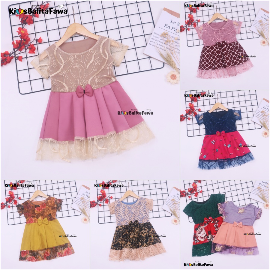 Dress Brukat Davina uk Bayi 3-12 Bulan / Dres Brokat Anak Perempuan Cewek Pakaian Model Baju Import