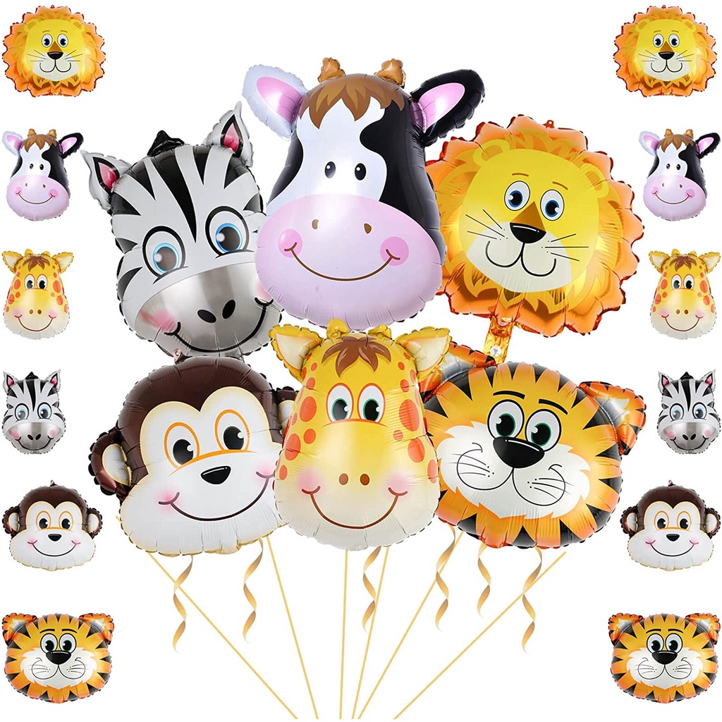 1pc Balon Foil Motif Print Hewan Harimau Jerapah Untuk Dekorasi Pesta
