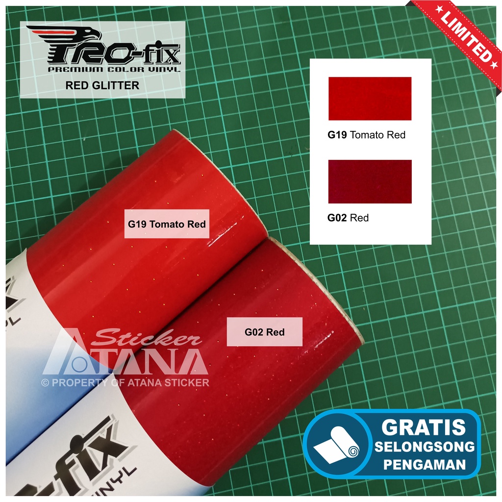 Skotlet Merah Glitter Scotlet Red Hologram Profix Stiker Kerlip Glossy Sticker Metalik Meteran Decal