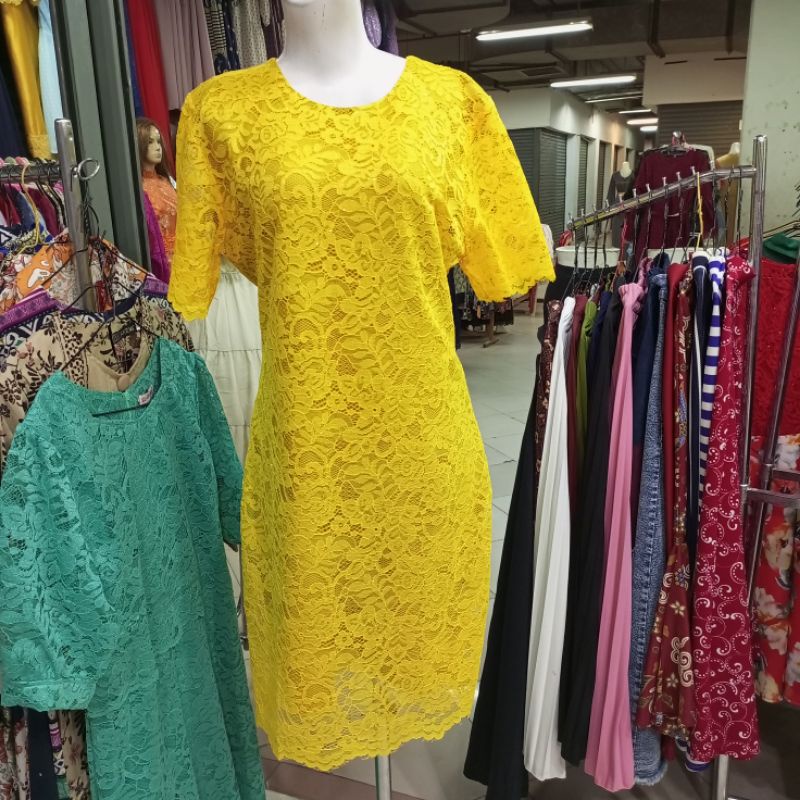 DRESS FULL BROKAT GLITER WARNA BATA KUNING BABY PINK OREN LAVENDER HITAM HIJAU RAWA HIJAU MINT KUNIN