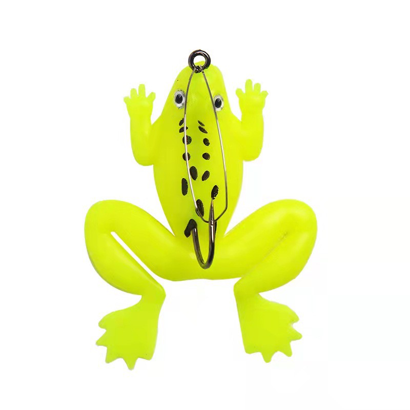 Umpan Casting 5.2g/6cm Soft Frog Lure Umpan Katak Casting Jump Frog Umpan Pancing Floating Bait 3D Eyes soft frog killer Top Water Fishing Lure With Sequins Umpan Ikan-Yellow(1PCS)