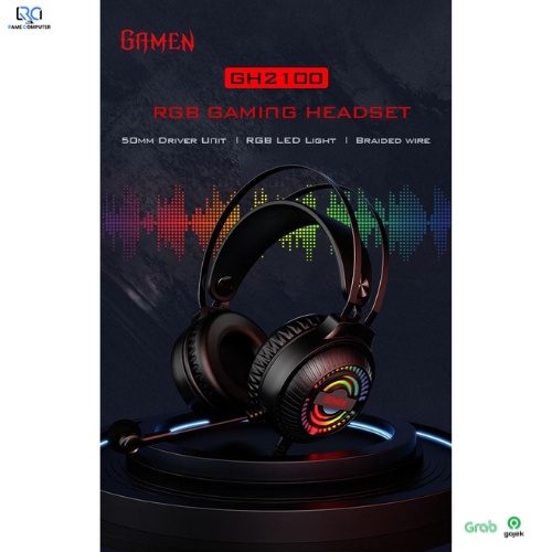 Headset Gamen GH2100 3.5mm Audio Jack input RGB LED Light Braided Wire