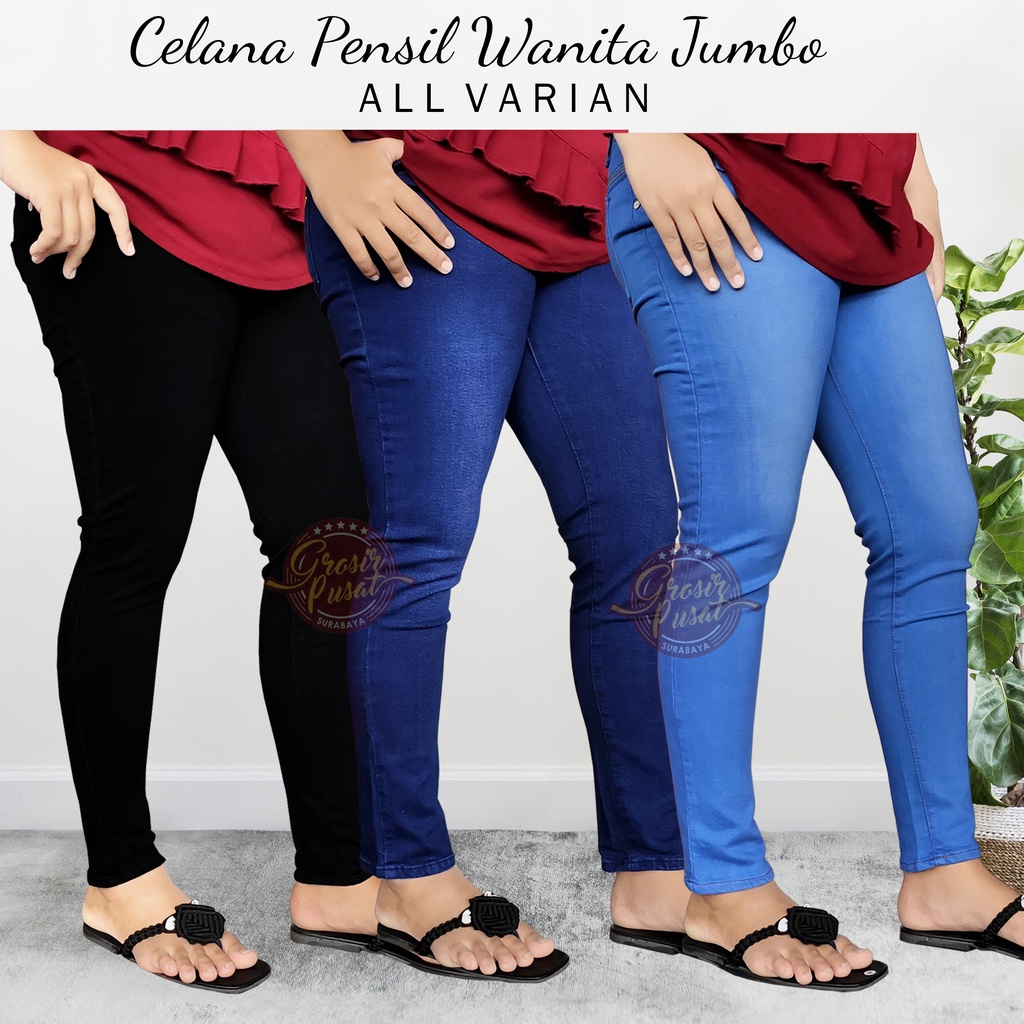 Celana Jeans Pensil Skinny Wanita Jumbo Biru Dongker 35 - 38