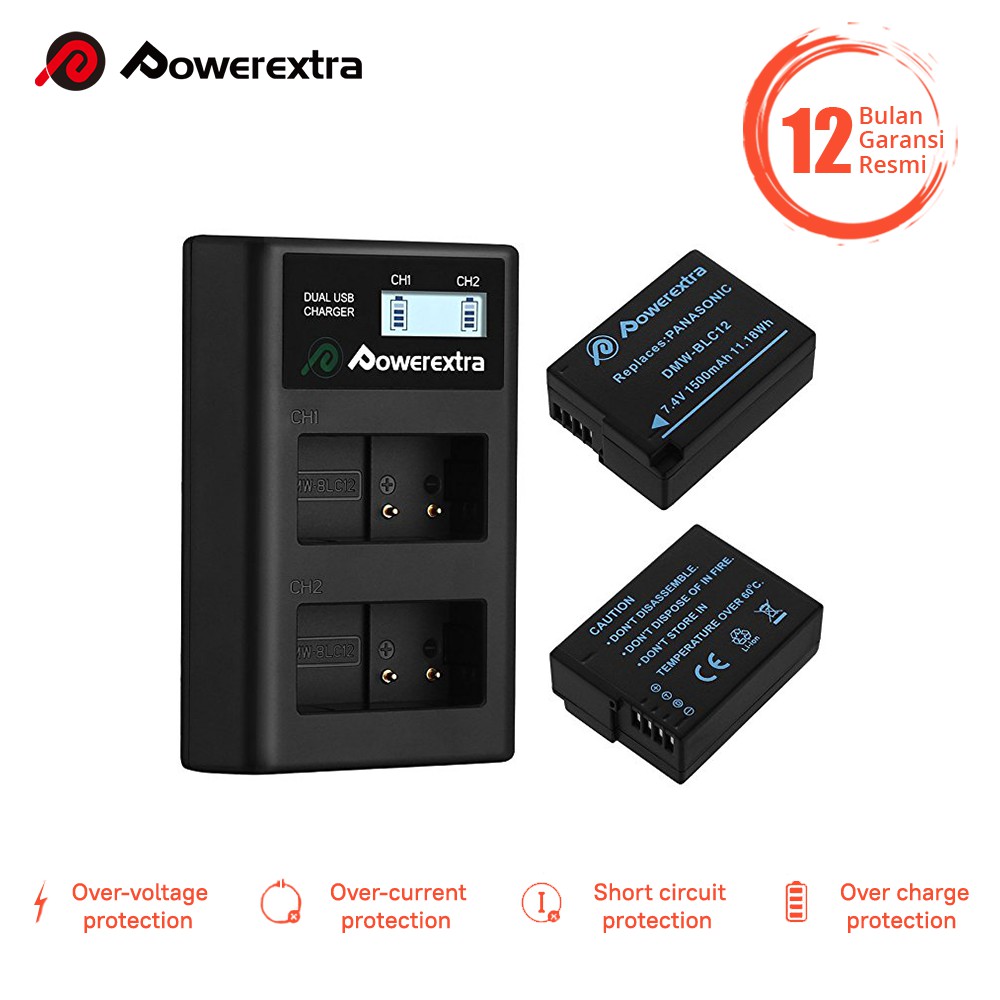 POWEREXTRA Battery Panasonic DMW-BLC12 2-Pack With Dual Charger for DMC-G5 G6 FZ200, FZ1000 ETC