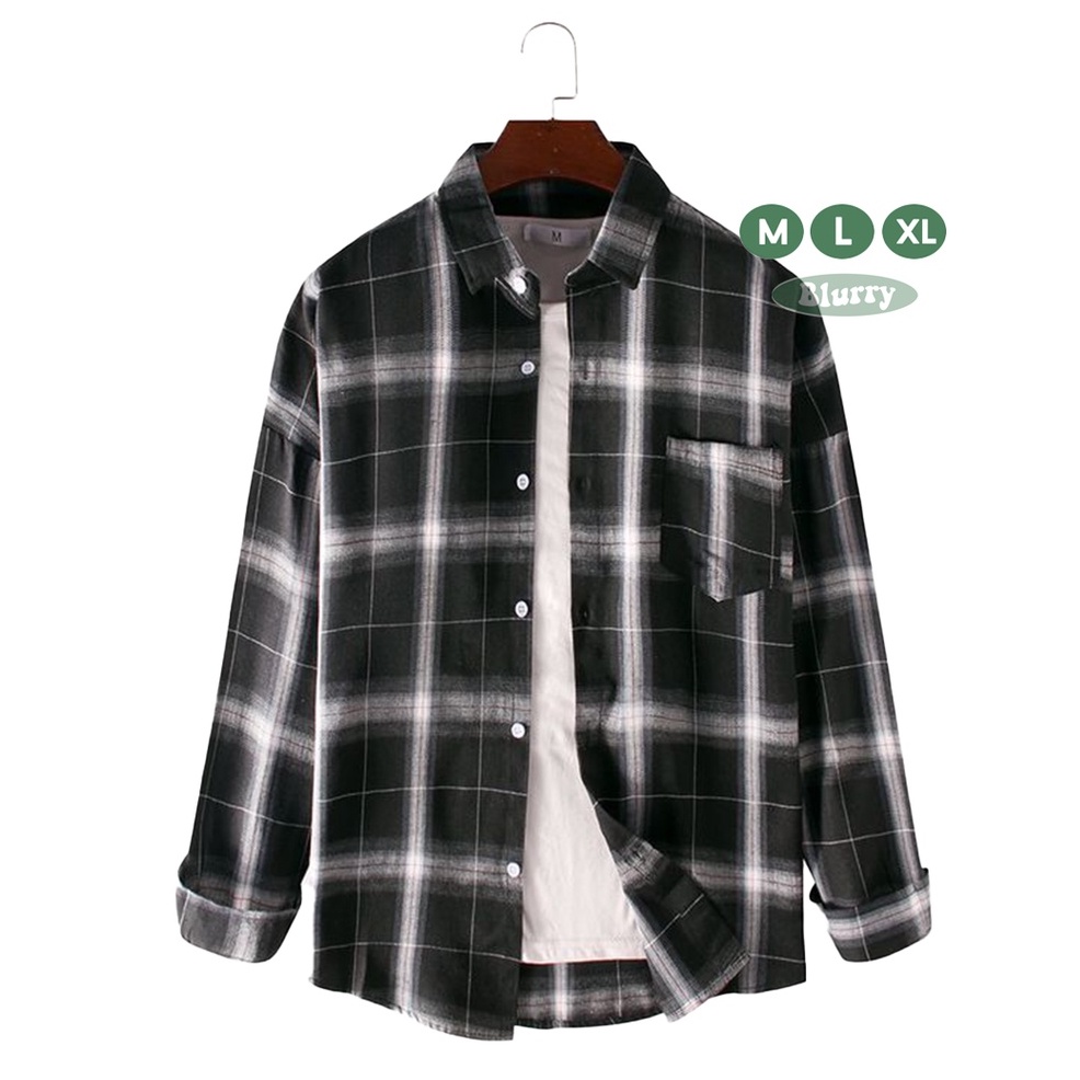 (Bisa COD) Kemeja Flanel Lengan Panjang Pria Wanita Motif Garis Kameja Flannel Kerja Kantor Formal Kasual Resmi Outer Basic By Blurrystore