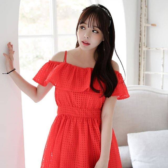 DS63 DRESS BAJU TERUSAN MERAH NATAL IMLEK WANITA IMPORT HONGKONG BANGKOK KOREA SALE