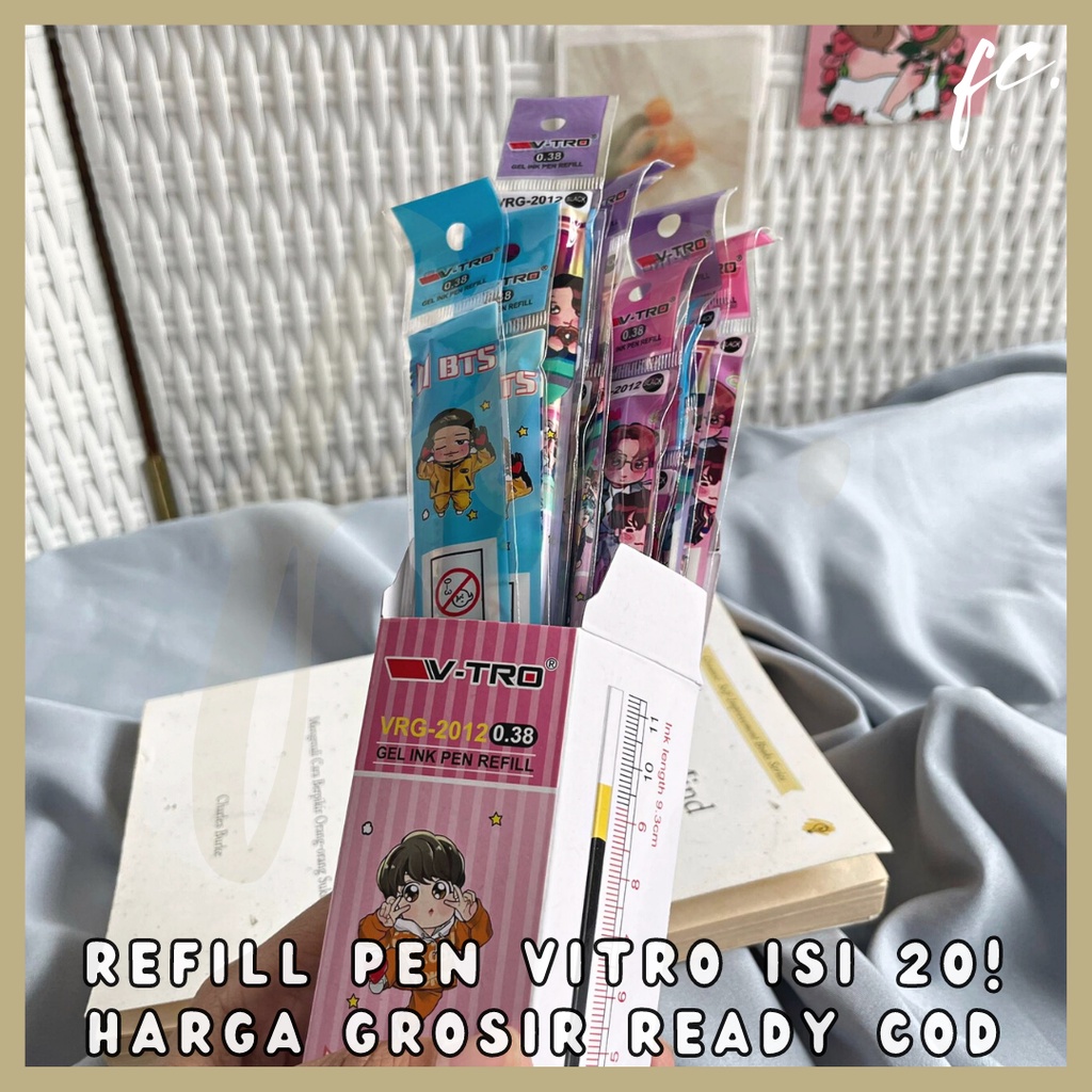 

1 PACK ISI 20 TINTA PEN / REFILL PULPEN GEL WARNA HITAM LUCU HELLO KITTY ARMY KPOP GROSIR READY COD