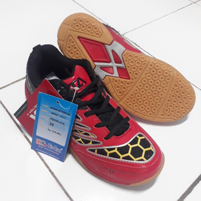 Sepatu badminton original murah hiqua Merah - sepatu bulutangkis ukuran 37 Anak Junior Hi Qua Ori