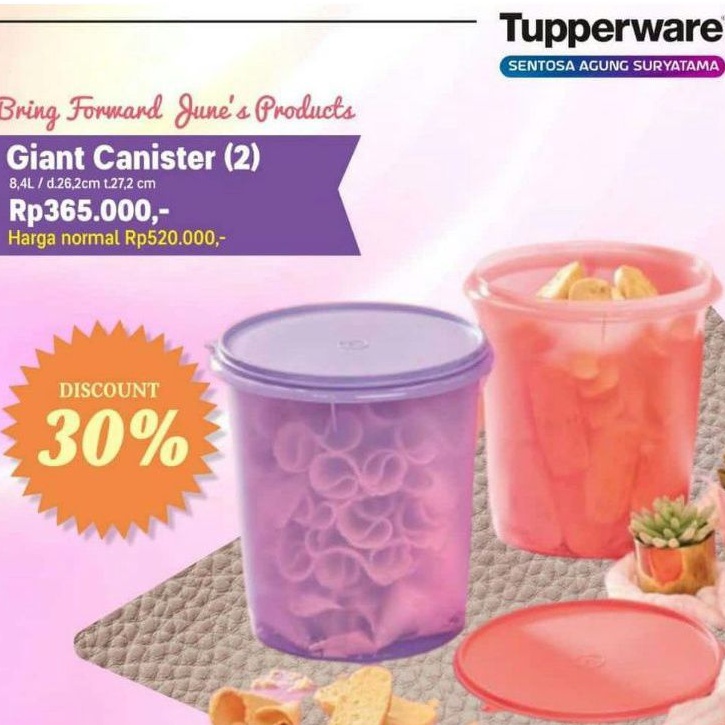 Termurah tupperware promo giant canister 8,4 liter (1 pcs) /toples jumbo peach ungu