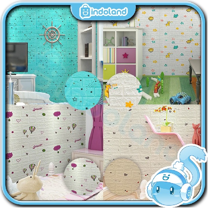 ☀ INDOLAND ☀ Wallpaper Dinding Wallpaper 3D Motif Foam Batu Bata Walpaper Per Lembar