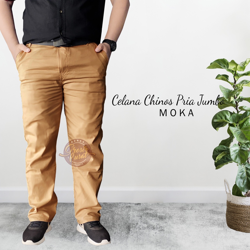 Celana Chino Chinos Moka Mocca Pria Big Size Super Jumbo 39 - 56