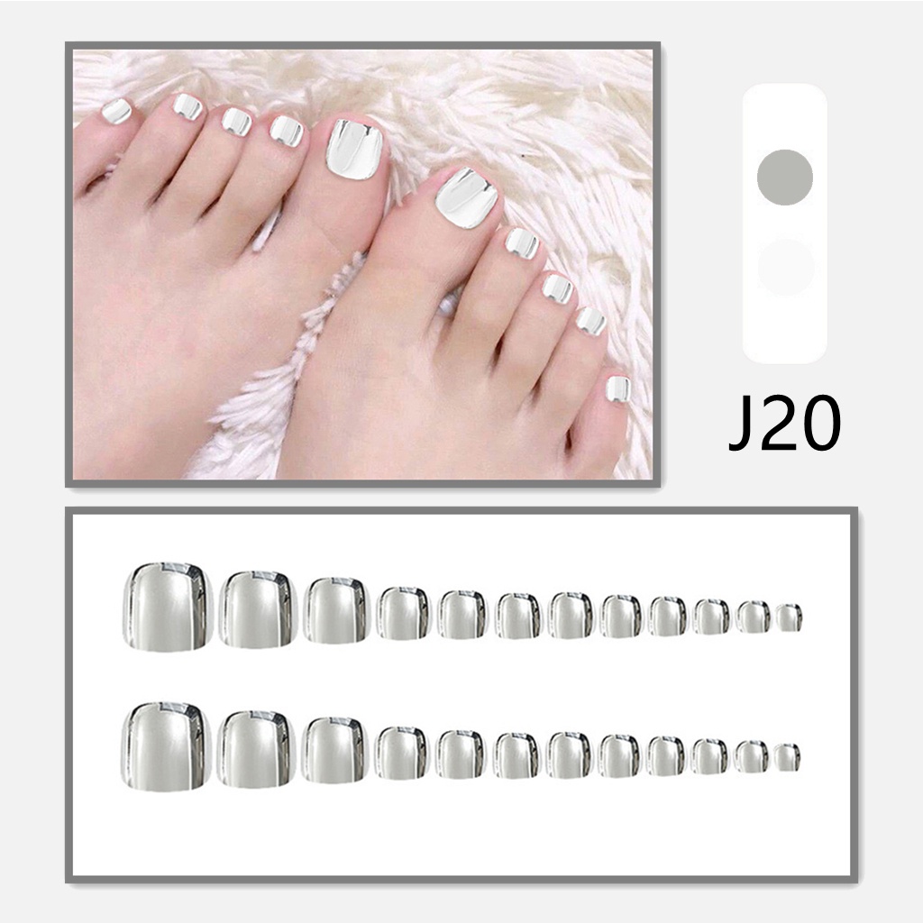 J2 24pcs / Set Kuku Kaki Palsu Warna Polos Untuk Nail Art / Manicure DIY