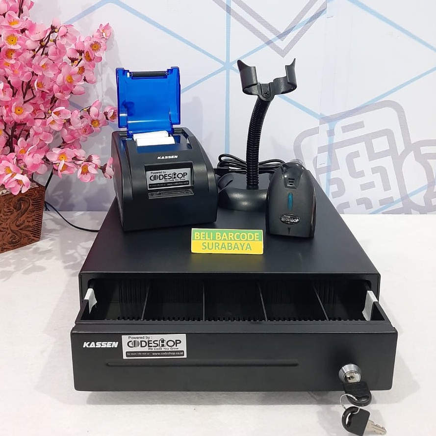 MESIN KASIR UNTUK RESTO DAN SWALAYAN ALL SET (LACI+PRINTER THERMAL+SCANNER 1D)