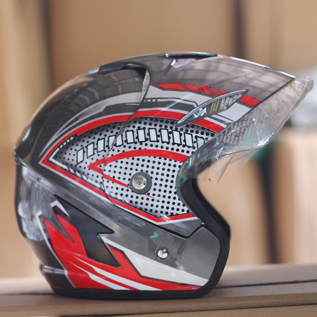 Helm Half Face MLA JP5 Motif Kaca Single Visor Clear Untuk Pria Dan Wanita Dewasa COD