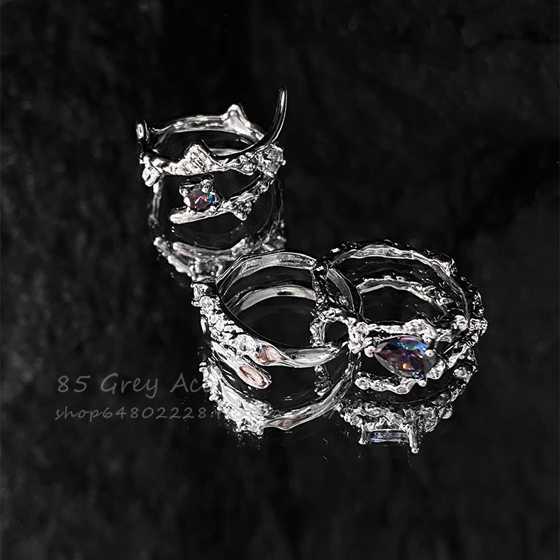 3pcs / Set Cincin Silver Dengan Kristal Untuk Wanita