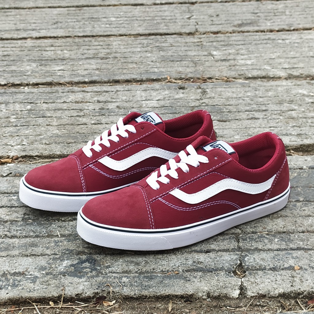 BISA COD SEPATU VANS OLD SKOOL MAROON STRIPE PUTIH SNEAKERS KASUAL