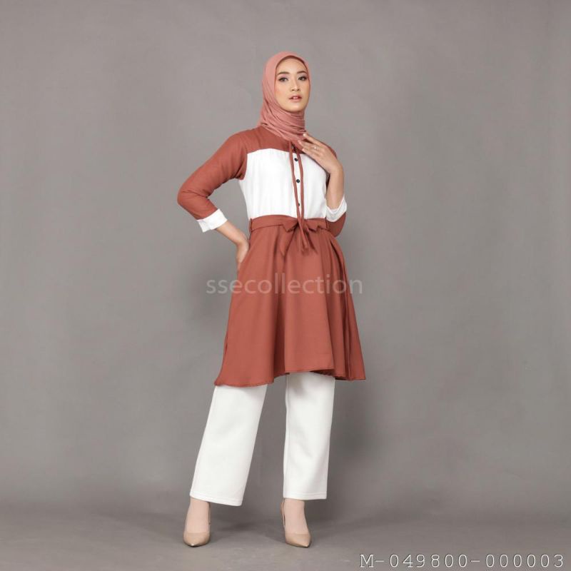 ATASAN BAJU WANITA TUNIK VERONA COKELAT PUTIH IARS-380