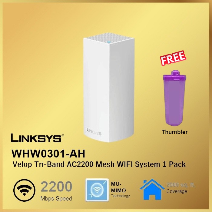 Linksys VELOP WHW0301-AH AC2200 Intelligent Mesh WiFi System 1-Pack