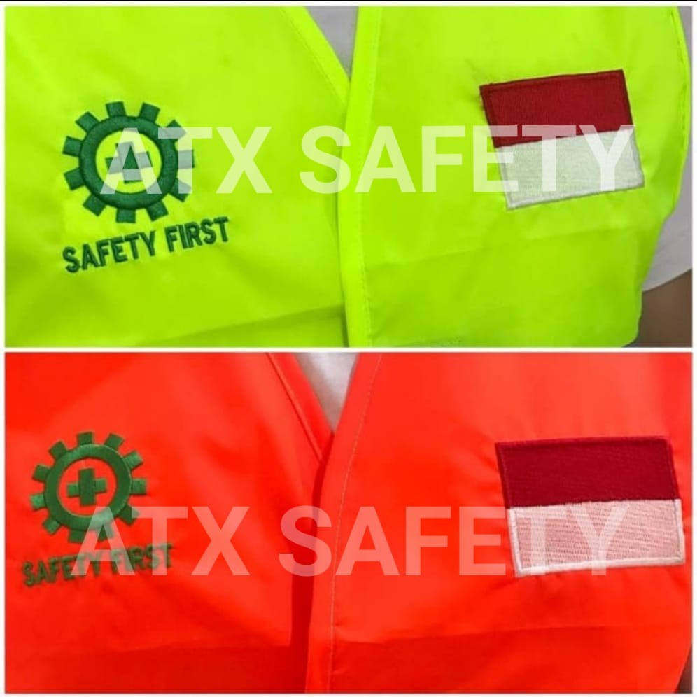 Rompi Safety Proyek Lapangan ATX Berlogo K3 dan Bendera Indonesia