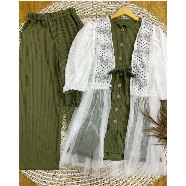 SETELAN CELANA PAPERMEA BROKAT | SET  TUNIK BROKAT
