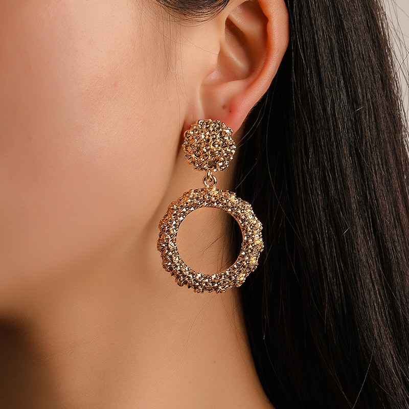 Anting Tusuk Wanita Bentuk Dua Lingkaran Dengan Berlian Imitasi / Anting Tusuk Wanita Lingkaran