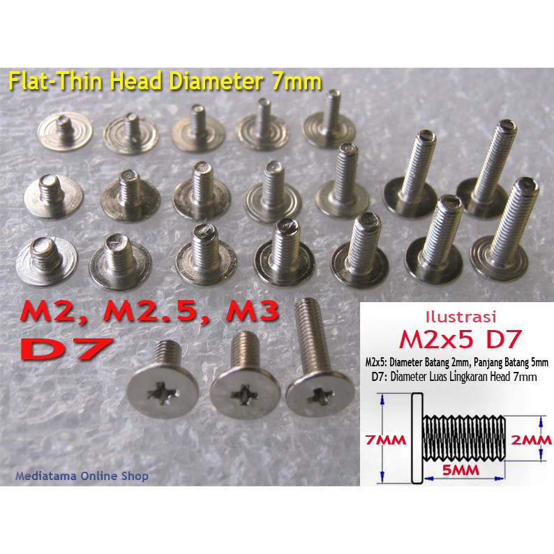 Baut/Sekrup Engsel Casing Laptop Notebook Netbook M2 M2.5 M3 Diameter Head 7mm Thin-Flat