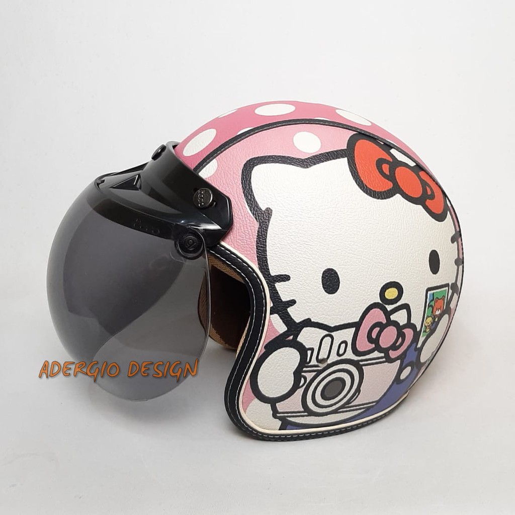 HELM BOGO Karakter Hello Kitty Pink Polkadot 2 Full Kulit Retro Klasik