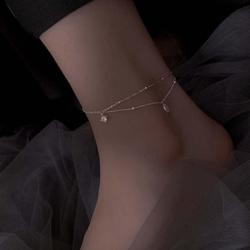 Gelang Kaki Rantai Banyak Lapis Dengan Liontin Kristal Bulat Warna Silver Gaya Bohemian Untuk Wanita
