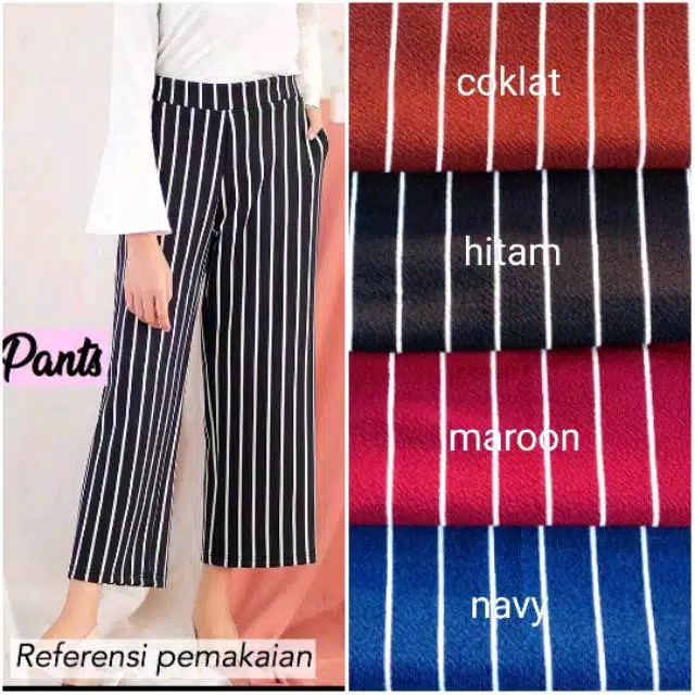 CELANA KULOT SALUR PANJANG CREPE RETRO STRIP DEWASA MOTIF WANITA JUMBO UKURAN L VINTAGE