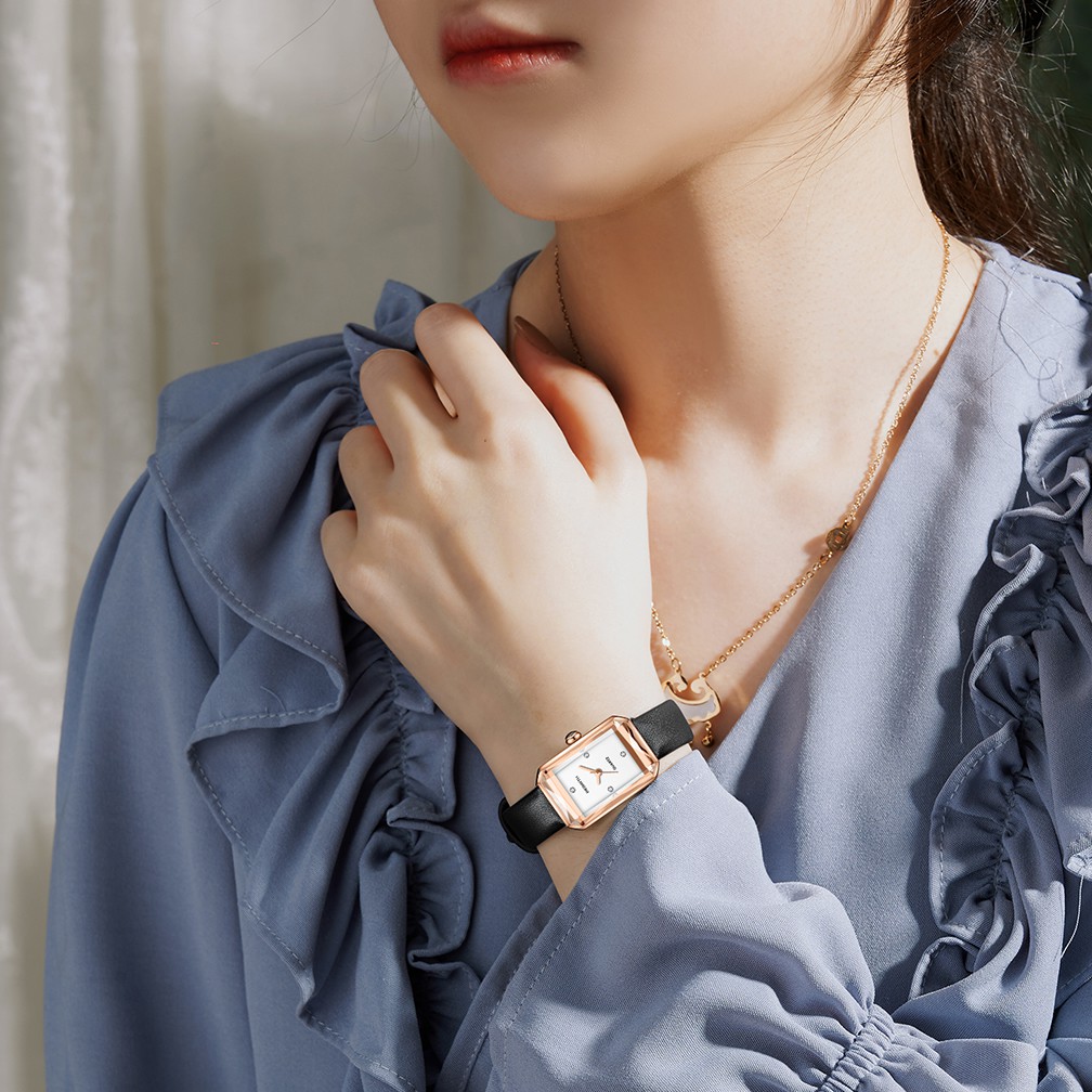 REBIRTH Jam Tangan Wanita Mode Santai Tali Kulit Tahan Air Kuarsa Jam Tangan Cewek-8