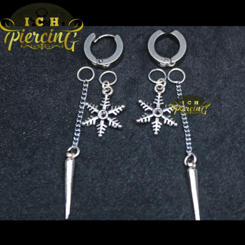 anting K-pop model salju stallers plated / anting tindik dan jepit / anting Korea jepit / ICH PIERCING