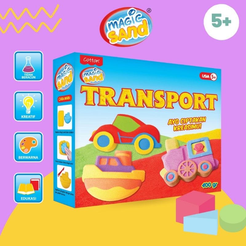 MAGIC SAND COTTON - PASIR KINETIK TRANSPORT - LENGKAP PASIR DAN CETAKAN