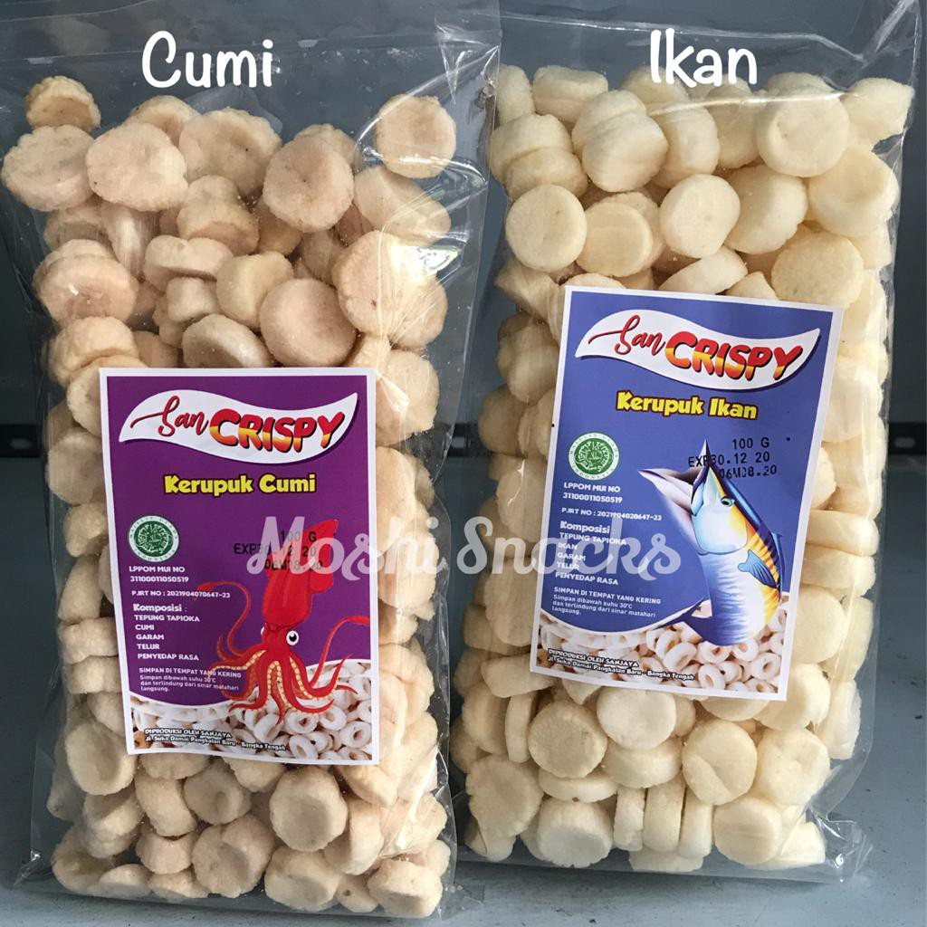 

Kerupuk Kemplang Goreng Koin Ikan Cumi Cap SanCrispy 100gr / Krupuk Bangka Mini Kecil San Crispy