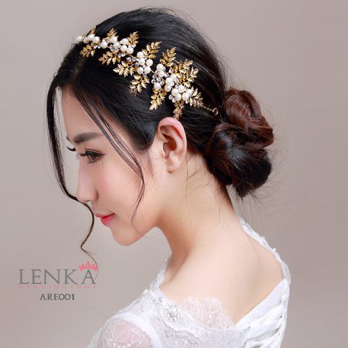 [READY STOCK] AKSESORIS RAMBUT WANITA TIARA PENGANTIN MUTIARA GOLD ARE001